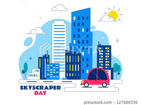 Skyscraper Day Illustration on September 3 Featuring City Infrastructure, Public Spaces, Urban Buildings, and a Modern Skyscraper in a Background 127880336