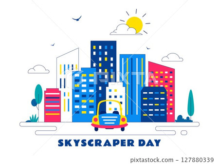 Skyscraper Day Illustration on September 3 Featuring City Infrastructure, Public Spaces, Urban Buildings, and a Modern Skyscraper in a Background Skyscraper Day Illustration on September 3 Featuring City Infrastructure, Public Spaces, Urban Buildings, and a Modern Skyscraper in a Background 127880339