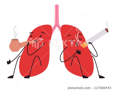 Lungs smoking character adorable cute of organ anatomical with facial expression tobacco cigarette unhealthy lung Lungs smoking character adorable cute of organ anatomical with facial expression tobacco cigarette unhealthy lung 127880443