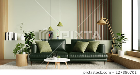 Sustainable interior design showcasing a green living space. 3D render illustration 127880701