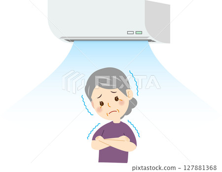 Senior woman feels cold because the air conditioning is too strong 127881368