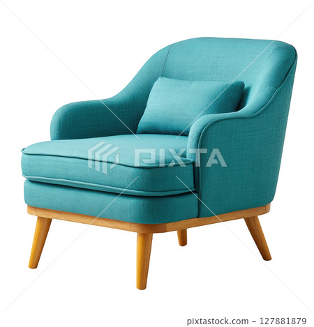 Stylish Blue Accent Chair with Wooden Legs and Comfortable Cushion for Modern Living Room Decor or Cozy Reading Nook 127881879
