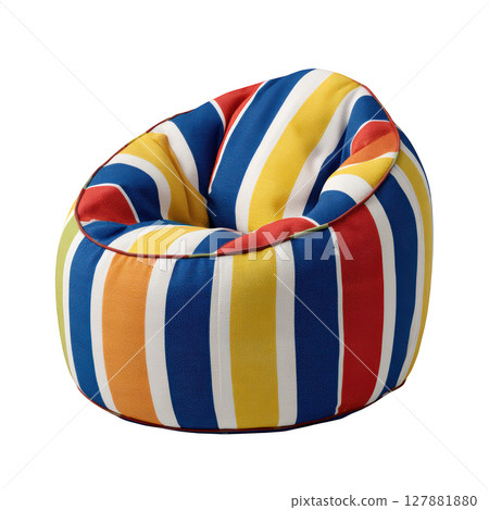 Colorful striped bean bag chair in vibrant hues for modern living spaces and trendy interior decor inspiration 127881880