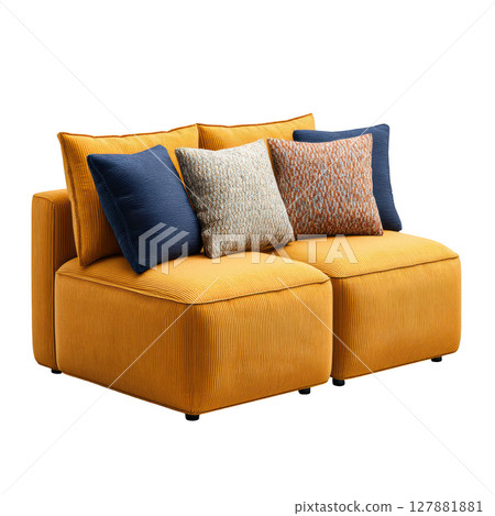 Cozy Yellow Sofa with Decorative Cushions in Modern Living Room Setting Ideal for Contemporary Home Design 127881881
