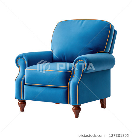 Comfortable Blue Armchair with Elegant Design and Warm Tones for Cozy Living Room or Reading Nook Decor Ideas 127881895