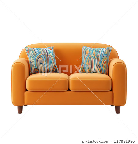 Vibrant Orange Sofa with Colorful Cushions for Modern Living Room Decor and Interior Design Inspiration Vibrant Orange Sofa with Colorful Cushions for Modern Living Room Decor and Interior Design Inspiration 127881980