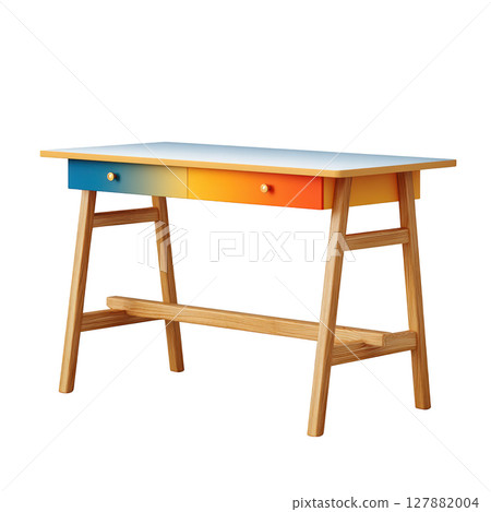 Stylish Modern Desk with Colorful Gradient Drawers and Wooden Legs for Contemporary Home Office or Study Space 127882004