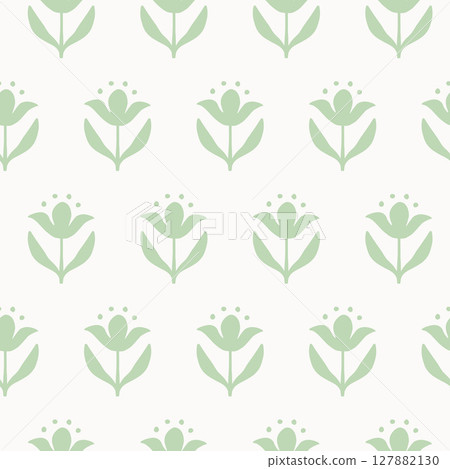 無縫花卉圖案，復古幾何鬱金香花圖 127882130