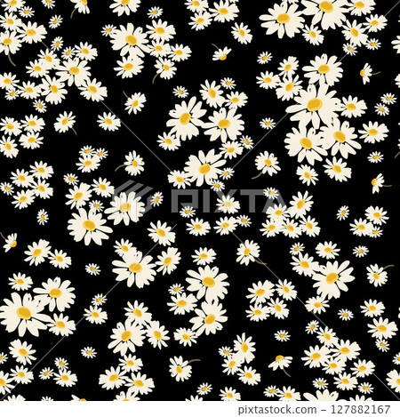雛菊花無縫圖案，黑色背景 127882167