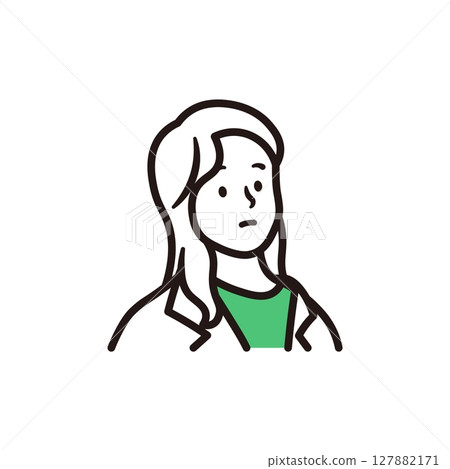 一位女商人思考自己上身的簡單插圖 一位女商人思考自己上身的簡單插圖 127882171