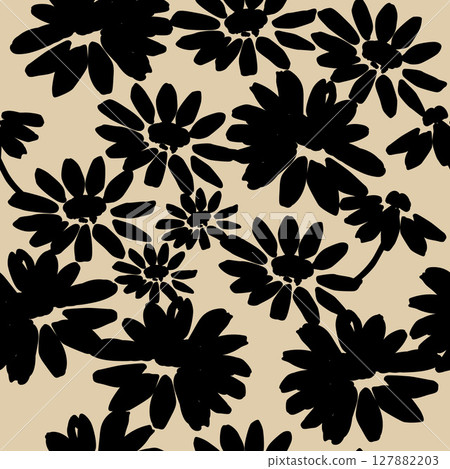 Daisy flowers seamless pattern, black and light brown Daisy flowers seamless pattern, black and light brown 127882203