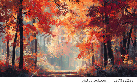 Enchanted Autumn Forest: A Path of Light and Color 127882253
