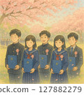 Graduation time when cherry blossoms are falling | Students holding their certificates on graduation day | Graduation day when cherry blossoms are falling 127882279