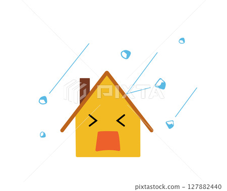 A simple illustration of a house damaged by hail A simple illustration of a house damaged by hail 127882440