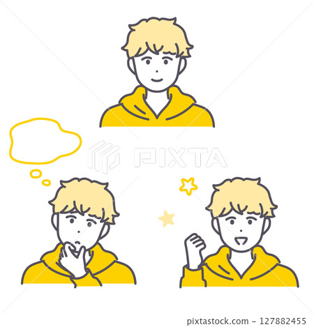 Young men's facial expression illustration set 127882455