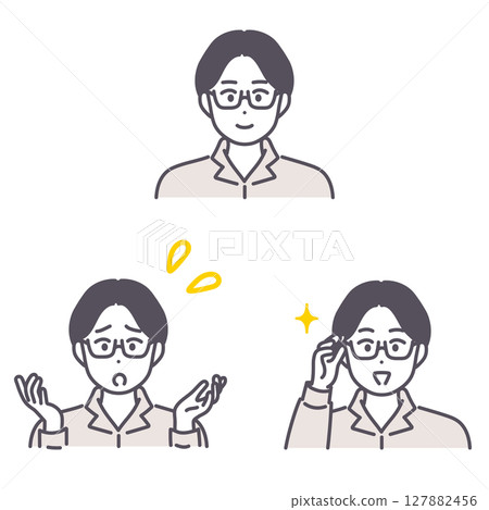 Young men's facial expression illustration set 127882456