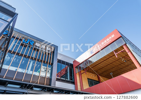 JR Fukui Station and Echizen Railway Fukui Station on a clear day in Fukui City, Fukui Prefecture JR Fukui Station and Echizen Railway Fukui Station on a clear day in Fukui City, Fukui Prefecture 127882600