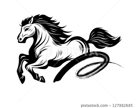 Galloping Horse in Ink Style Calligraphy Silhouette of a illustration Galloping Horse in Ink Style Calligraphy Silhouette of a illustration 127882685