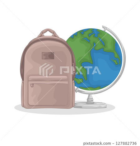 Illustration of backpack with globe Illustration of backpack with globe 127882736