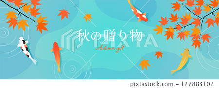 Maple and carp banner background illustration_light blue Maple and carp banner background illustration_light blue 127883102