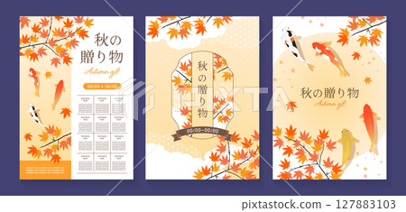 Autumn leaves and carp poster template set_orange 127883103