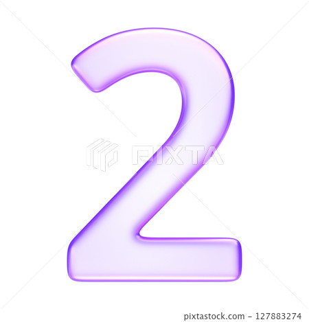 Number two in translucent glassmorphism purple styl, ideal for steps, presentations, and learning resources, glassmorphism style, 3d rendering 127883274