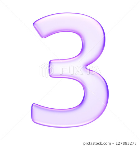 Number three in translucent glassmorphism purple style, great for teaching tools, infographics, and dashboards, 3d rendering Number three in translucent glassmorphism purple style, great for teaching tools, infographics, and dashboards, 3d rendering 127883275