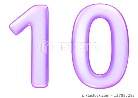 Number ten in translucent glassmorphism purple styl,representing completion, full steps, or top ranking in numeric visuals, 3d rendering Number ten in translucent glassmorphism purple styl,representing completion, full steps, or top ranking in numeric visuals, 3d rendering 127883282