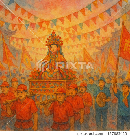 台灣媽祖邊境畫｜民間宗教慶典｜媽祖文化節插畫 127883423