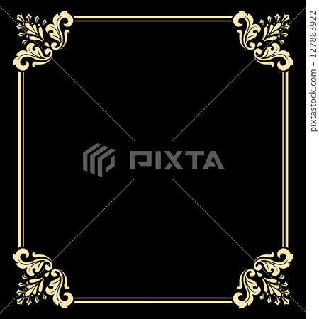Decorative frame Elegant vector element for design in Eastern style, place for text. Floral black and golden border. Lace illustration for invitations and greeting cards 127883922