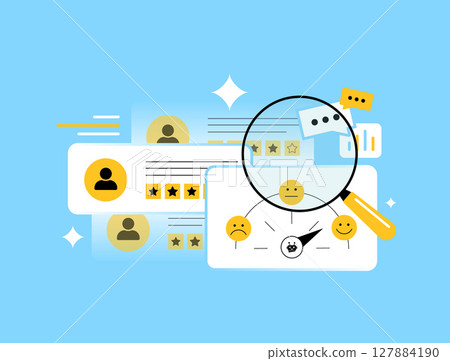 Emotion AI in customer service improves support by detecting user emotions through sentiment analysis. Emotion AI in customer service boosts experience using emotion detection technology illustration 127884190