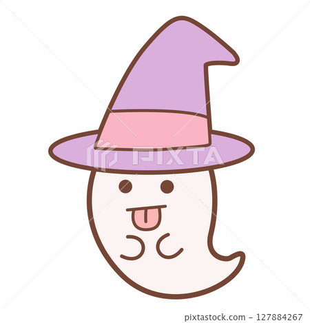 戴著女巫帽的可愛鬼魂的插圖 戴著女巫帽的可愛鬼魂的插圖 127884267