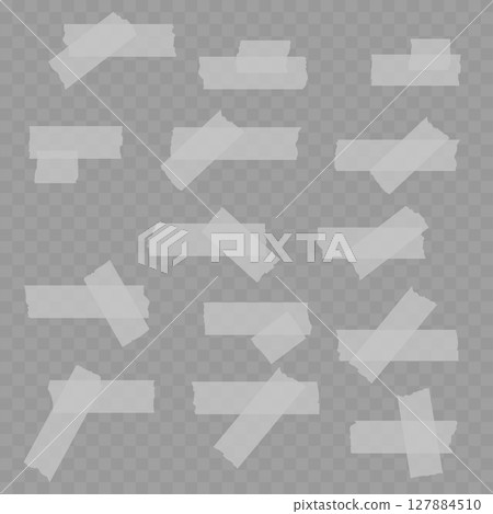 Realistic Set of Beige Adhesive Tape Pieces on Transparent Background. Vector 127884510