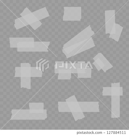 Realistic Set of Beige Adhesive Tape Pieces on Transparent Background. Vector 127884511
