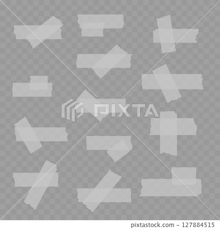 Realistic Set of Beige Adhesive Tape Pieces on Transparent Background. Vector 127884515