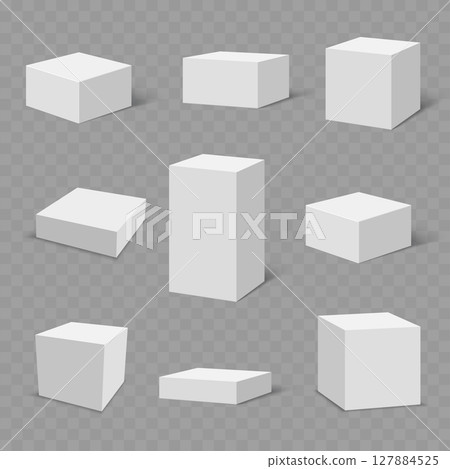 Set of Blank White 3D Geometric Shapes with Shadow .Vector 127884525