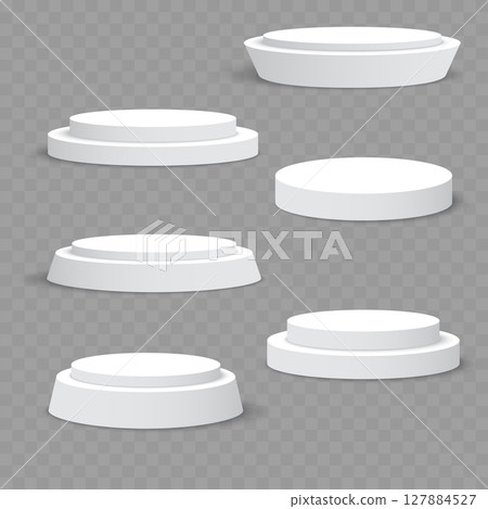 Set of White Round Podium Pedestals for Product Display .Vector 127884527