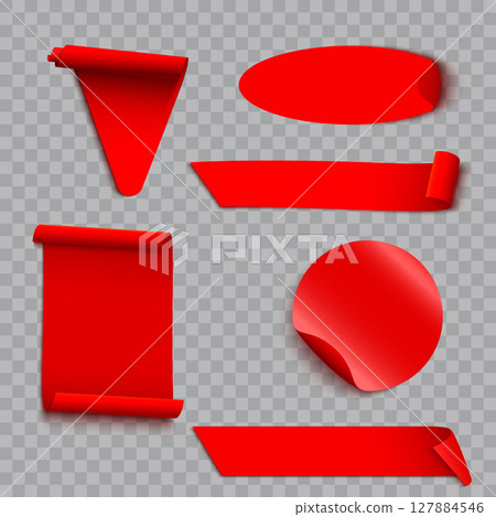 Realistic Red Sticker Tags Ribbons Set Advertising Promotion .Vector Realistic Red Sticker Tags Ribbons Set Advertising Promotion .Vector 127884546