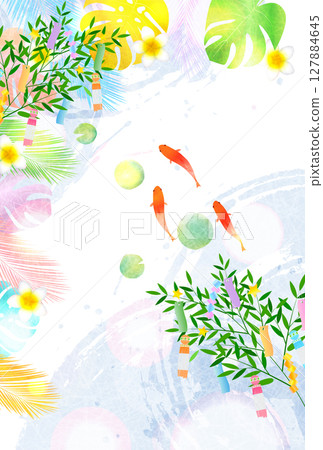 Tanabata, paper strips, goldfish, summer background 127884645