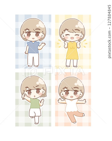 A set of mini characters with various expressions and fashions 127884845