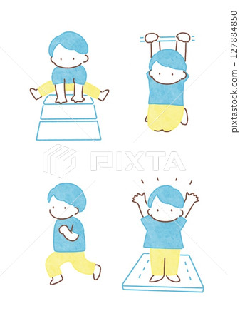 Boys doing various exercises 127884850
