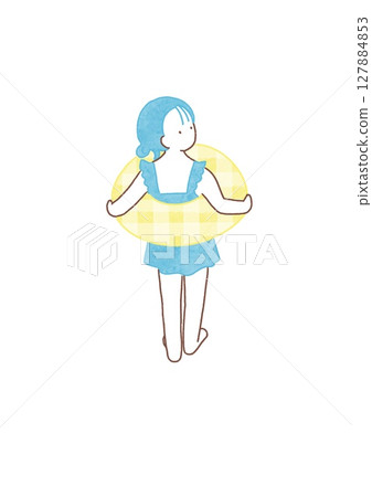 穿著泳衣帶泳圈的女孩 127884853