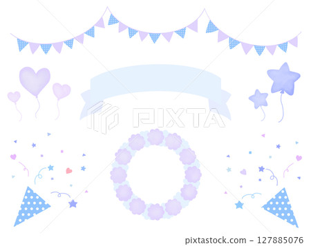 A set of cute light blue decoration materials (crackers, garlands, frames) 127885076