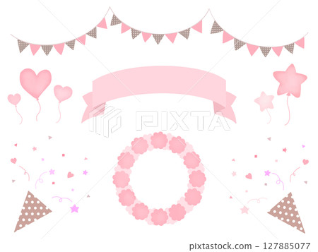 可愛的粉紅色裝飾材質組（餅乾、花環、相框） 127885077