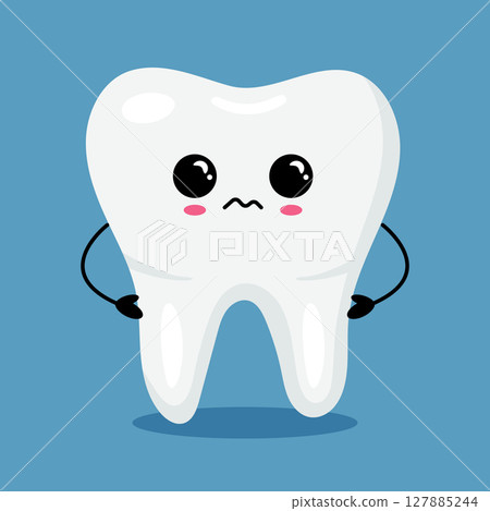 Happy kawaii tooth with big eyes and blue background 127885244