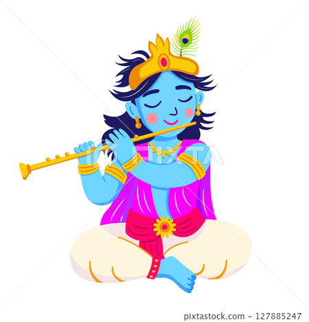 Lord Krishna playing flute on Janmashtami celebration 127885247
