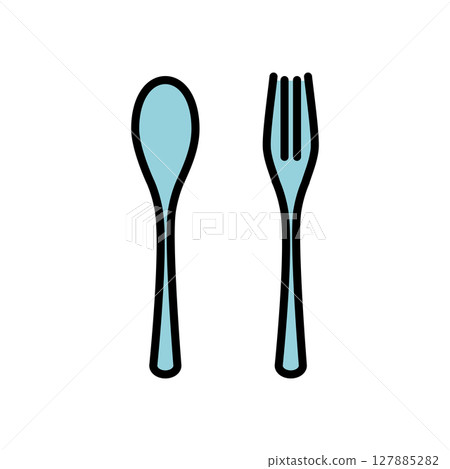 Illustration material: Spoon and fork line drawing vector material Simple cutlery illustration 127885282