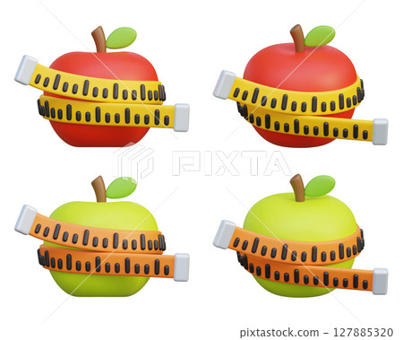apple with tape measure for weight loss and healthy lifestyle 3D Icon 127885320