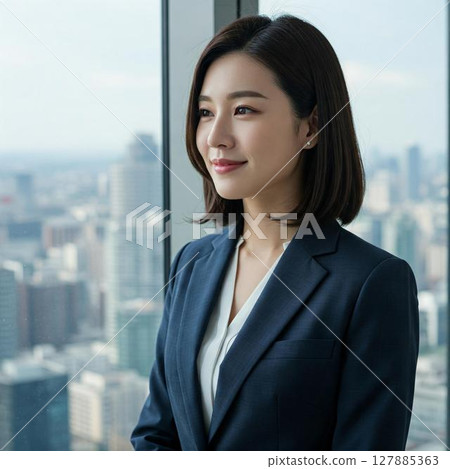 工作在辦公室的微笑的女實業家 127885363