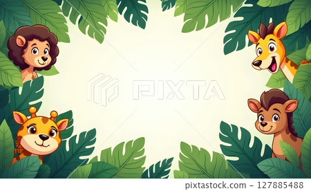 Animal illustration a frame rectangle-插圖素材 [127885488] - PIXTA圖庫